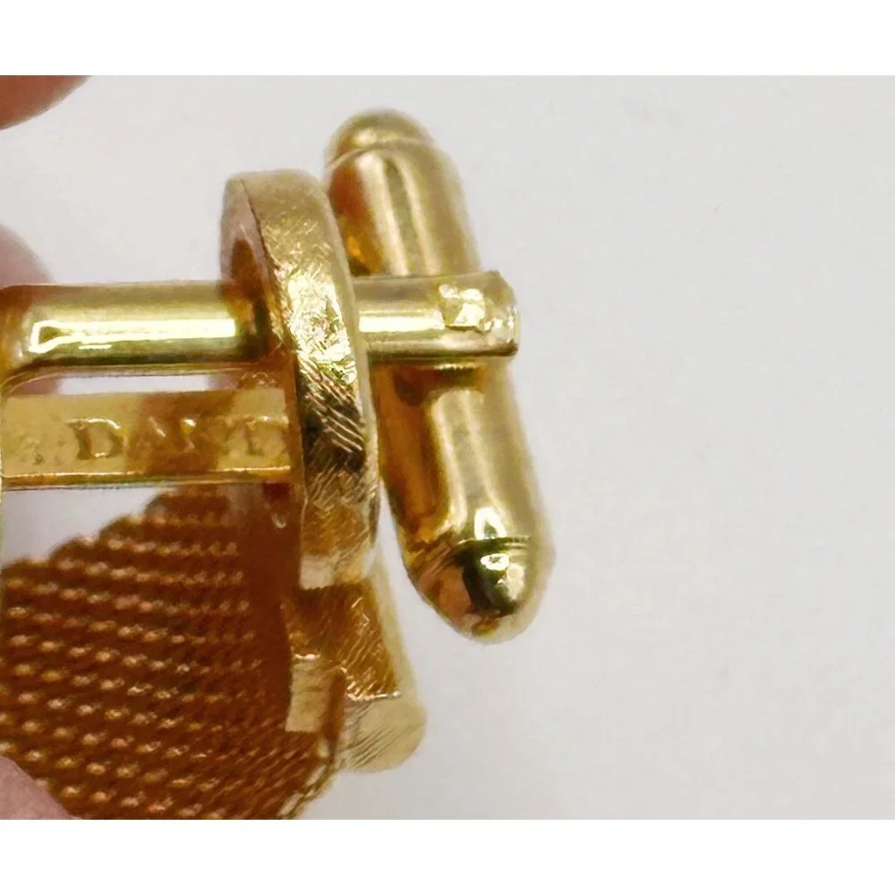 Vintage Dante Cufflinks Gold Tone, Wire Mesh Adorned with Black Stones Cufflinks